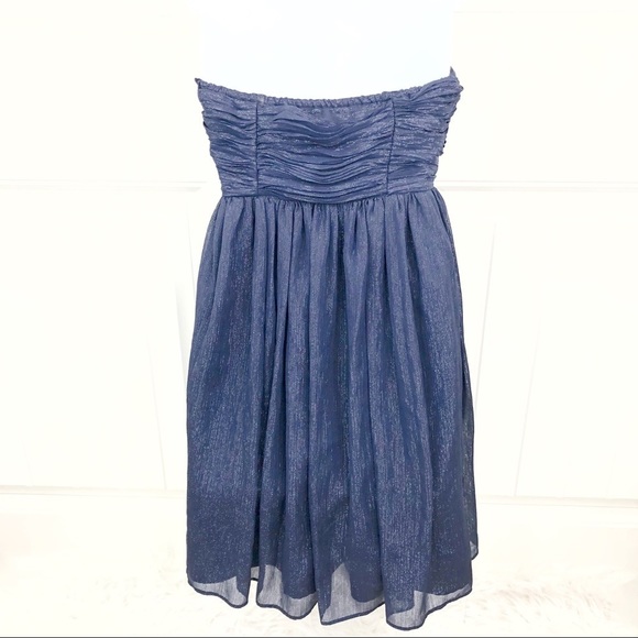 Modcloth Minuet Blue Metallic Strapless Mini Dress - Picture 3 of 5